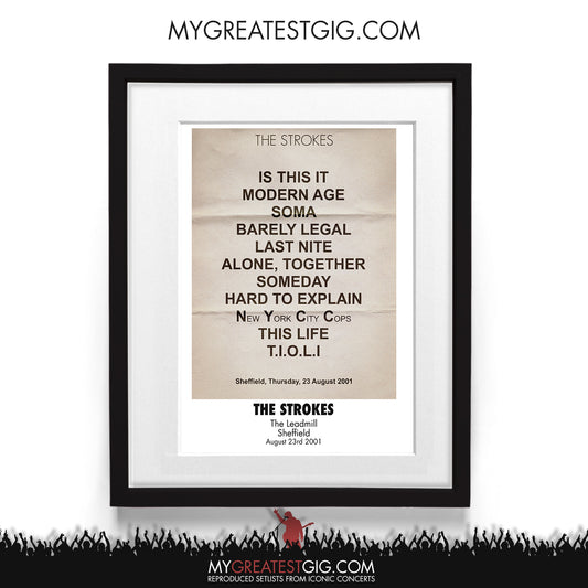 The Strokes - The Leadmill - Sheffield - Aug 23rd 2001 Recreated Setlist Poster