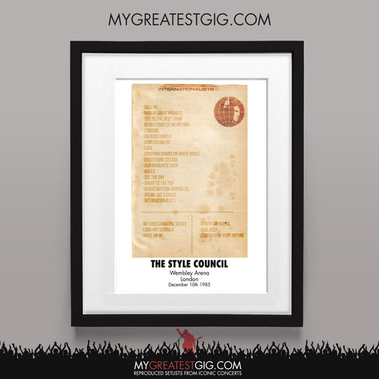 Style Council - London - Dec 10th 1985 Recreated Set List Poster