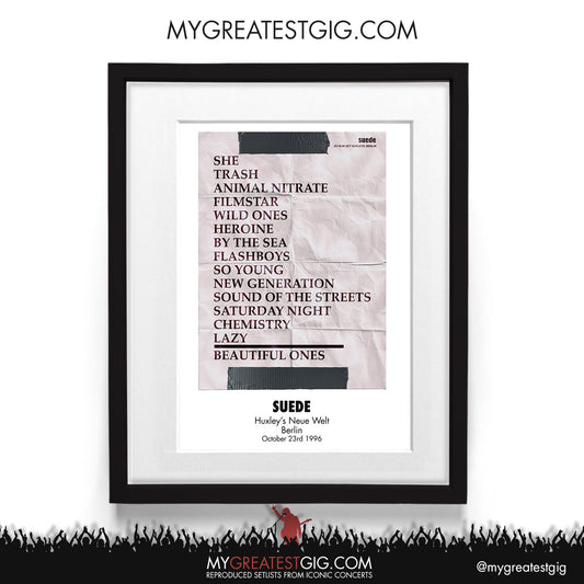 Suede - Berlin - October 23rd 1996 Recreated Setlist Poster