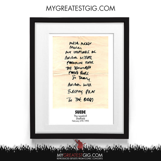 Suede - The Leadmill - Sheffield - Feb 27th 1993 Recreated Setlist Poster