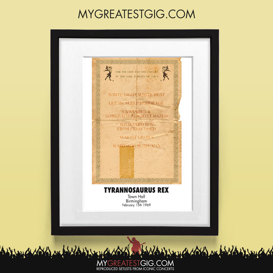 T. Rex - Birmingham - Feb 15th 1969 Recreated Set List Poster
