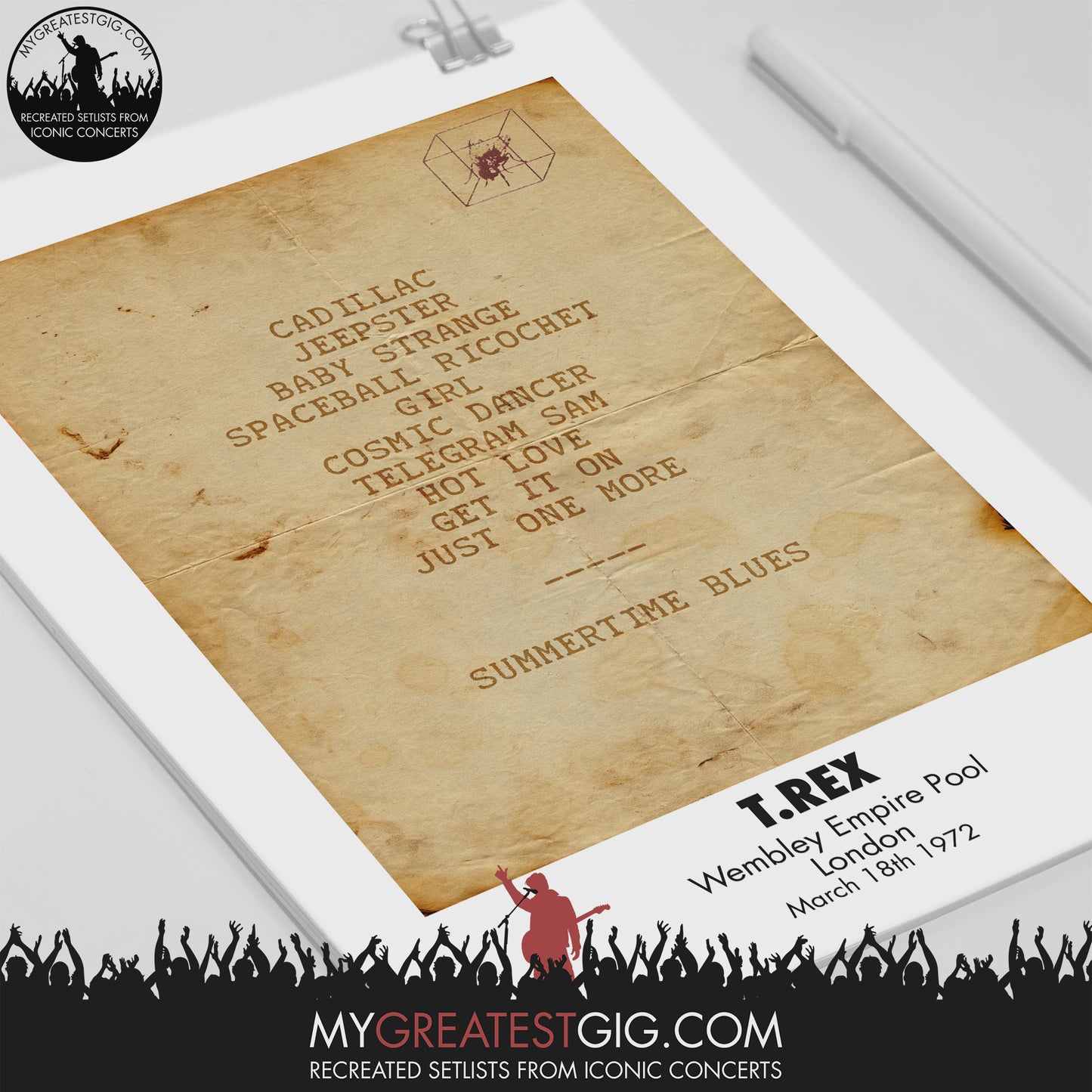 T. Rex - London - Mar 18th 1972 Recreated Set List Poster