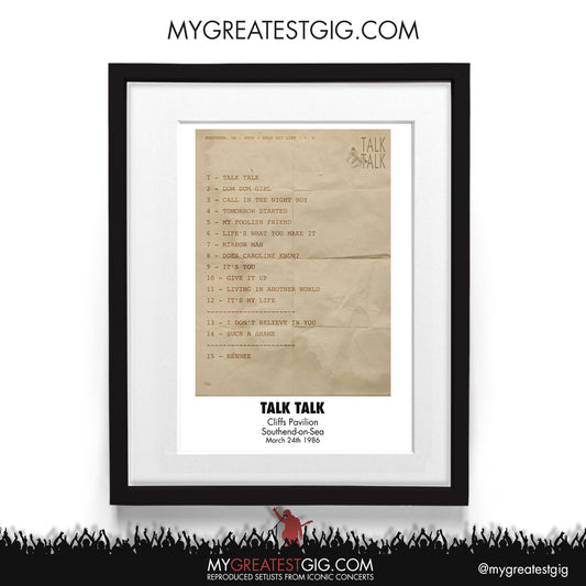 Talk Talk - Southend-on_Sea - Mar 24th 1986 Recreated Setlist Poster