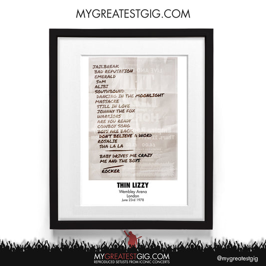Thin Lizzy - London - Jun 23rd 1978 Recreated Setlist Poster