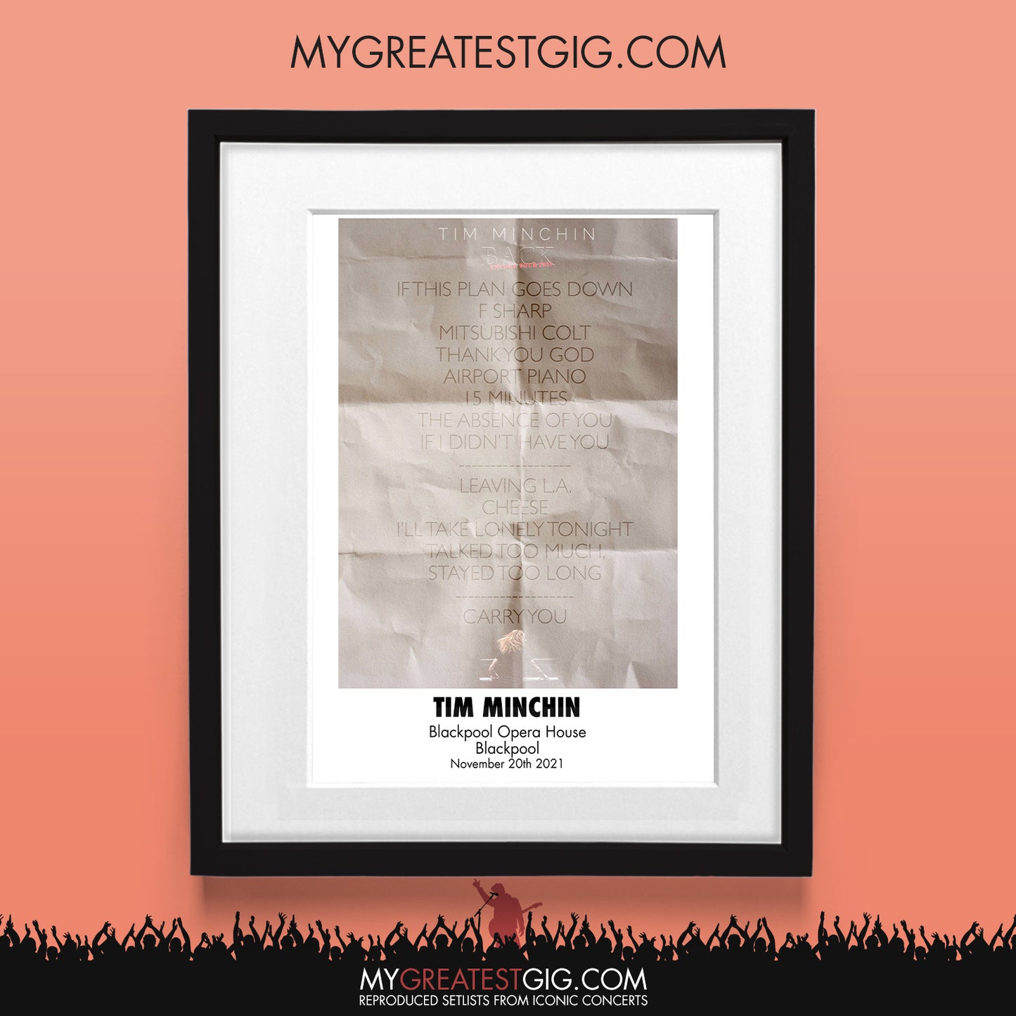Tim Minchin - Blackpool - Nov 20th 2021 Recreated Set List Poster