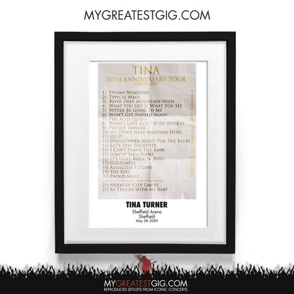 Tina Turner - Sheffield - May 5th 2009 Recreated Setlist Poster