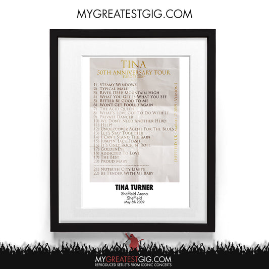 Tina Turner - Sheffield - May 5th 2009 Recreated Setlist Poster
