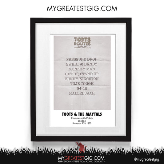 Toots & The Maytals - London - September 29th 1980 Recreated Setlist Poster