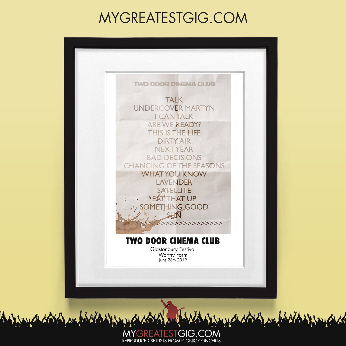 Two Door Cinema Club - Glastonbury Festival - Jun 28th 2019 Recreated Set List Poster & Illustration Bundle