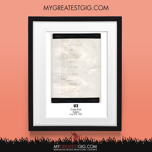 U2 - Dublin - Jun 27th 1987 Recreated Set List Poster