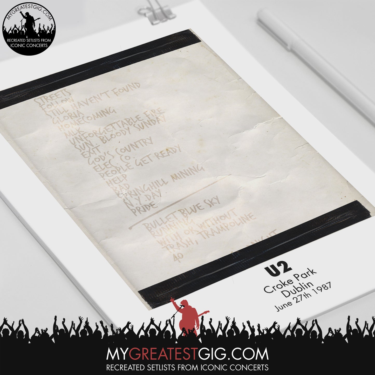 U2 - Dublin - Jun 27th 1987 Recreated Set List Poster