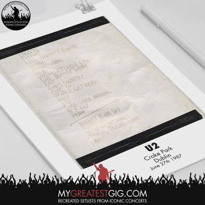 U2 - Dublin - Jun 27th 1987 Recreated Set List Poster
