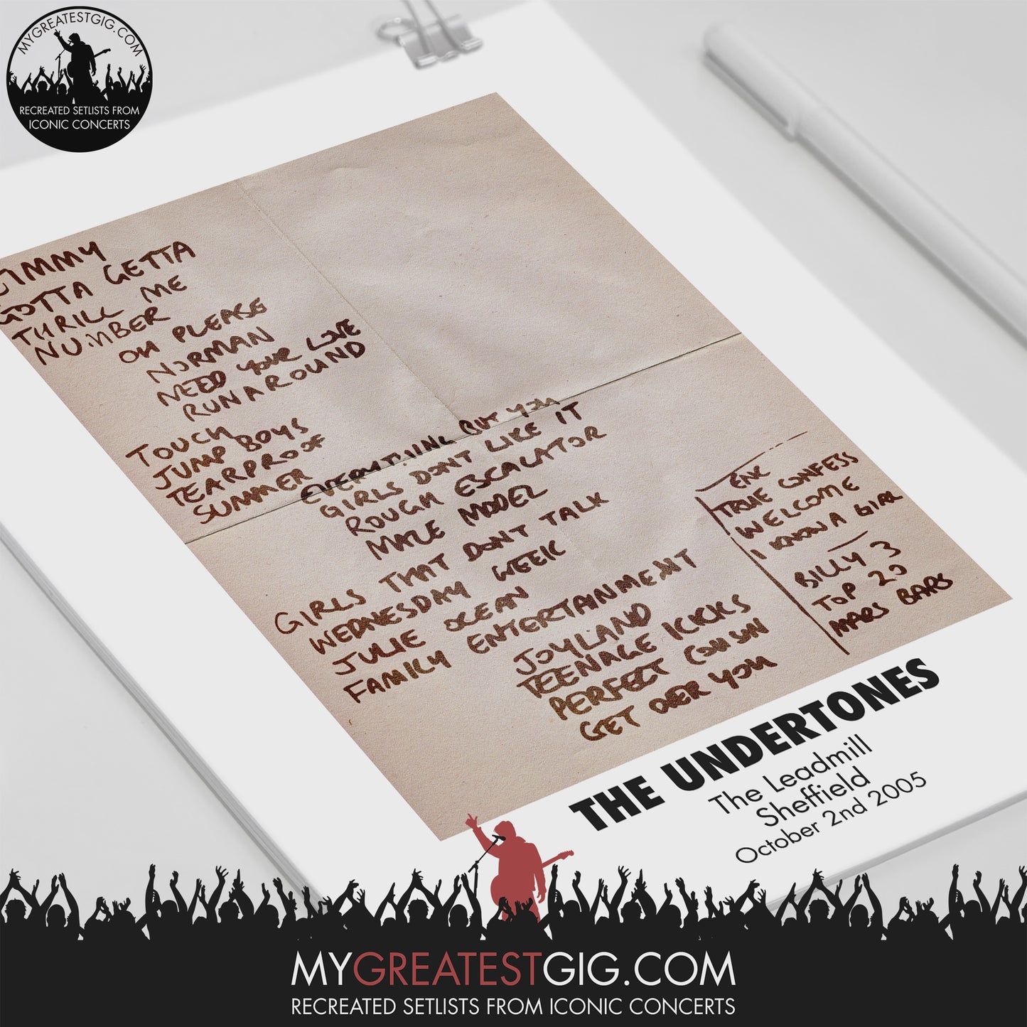 The Undertones - The Leadmill - Sheffield - Oct 2nd 2005 Recreated Setlist Poster