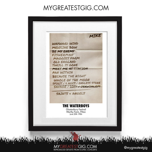 The Waterboys - Glastonbury Festival - June 20th 1996 Recreated Setlist Poster