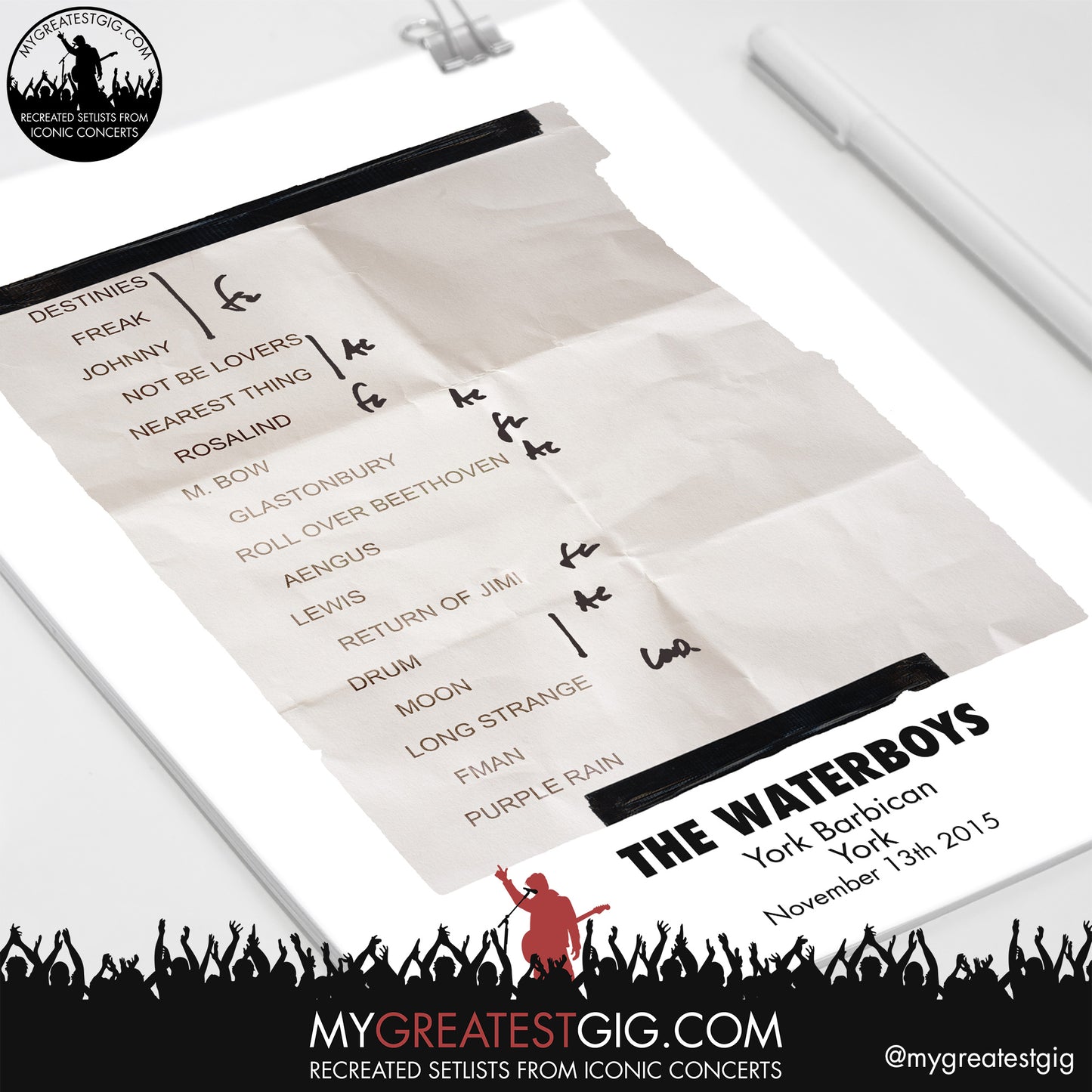 The Waterboys - York - Nov 13th 2015 Recreated Setlist Poster