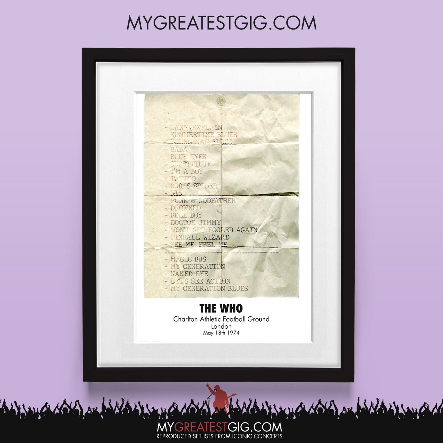 The Who - London - May 18th 1974 Recreated Set List Poster