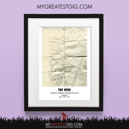 The Who - London - May 18th 1974 Recreated Set List Poster