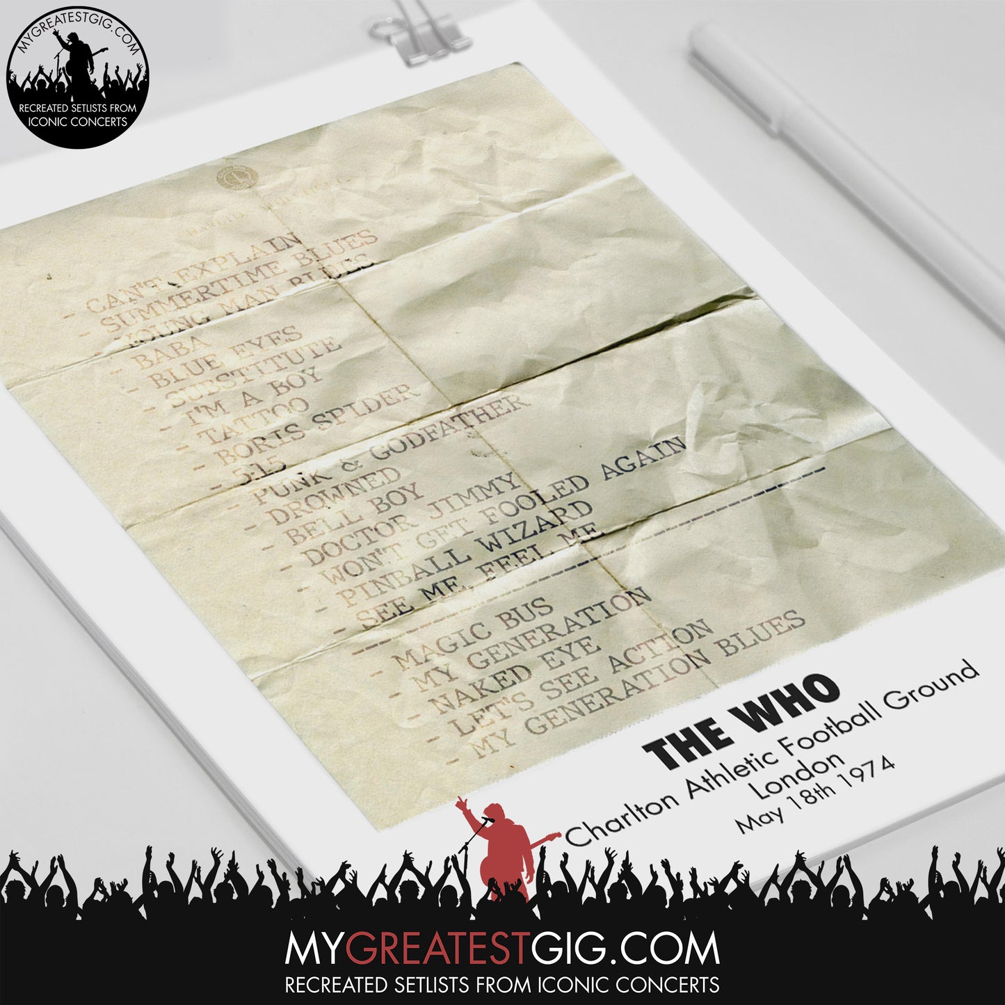 The Who - London - May 18th 1974 Recreated Set List Poster