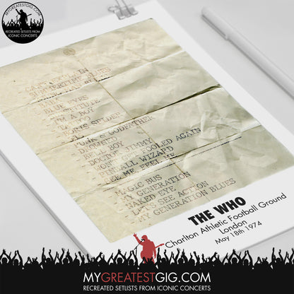 The Who - London - May 18th 1974 Recreated Set List Poster