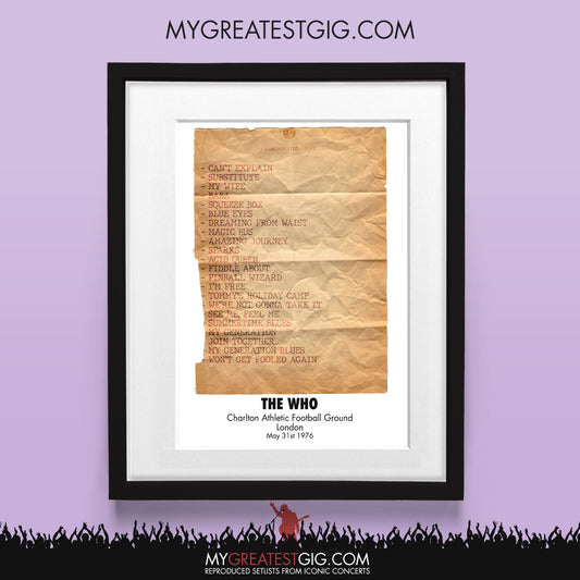 The Who - London - May 31st 1976 Recreated Set List Poster