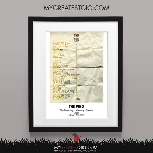 The Who - Leeds - Feb 14th 1970 Recreated Set List Poster