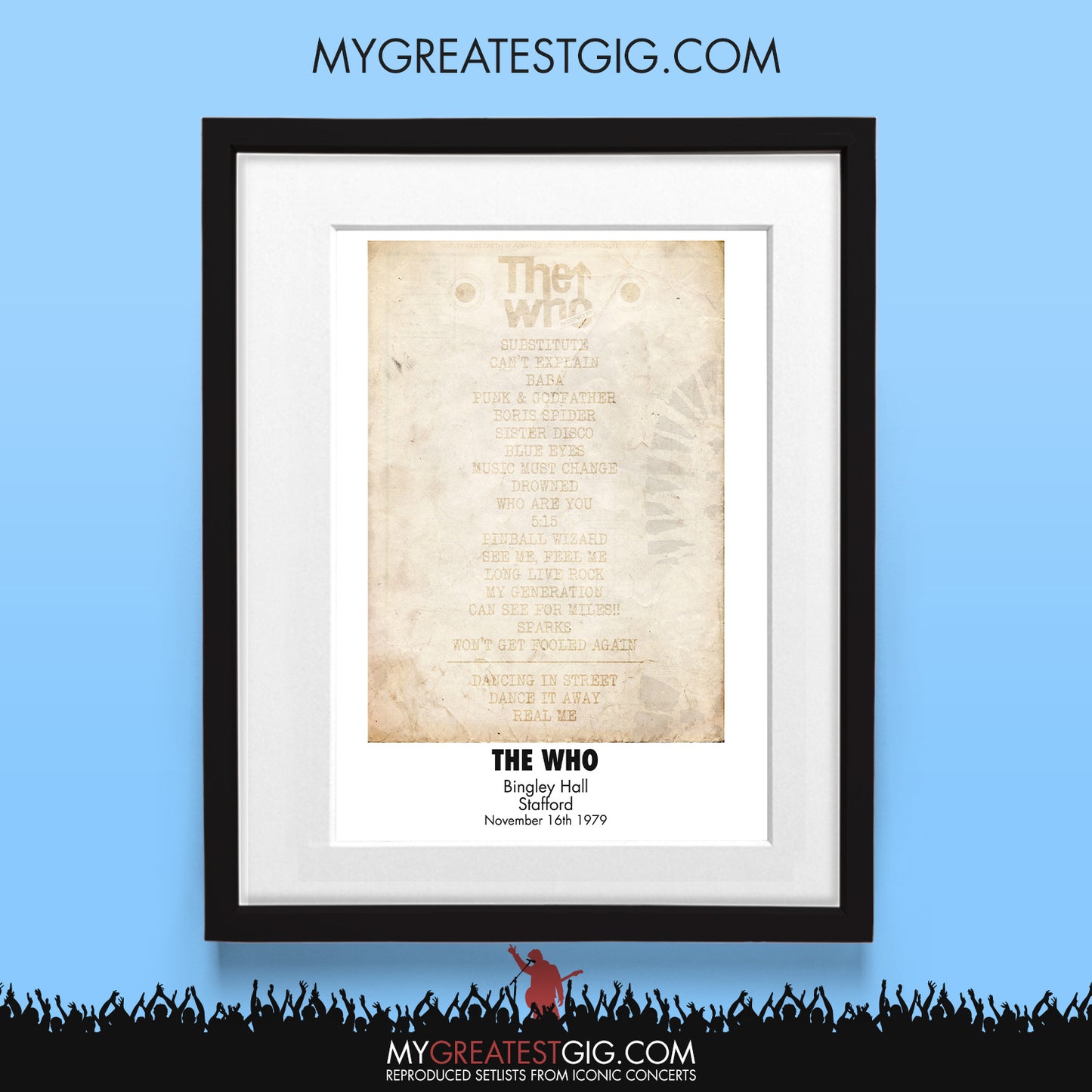 The Who - Stafford - Nov 16th 1979 Recreated Set List Poster
