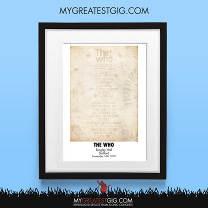 The Who - Stafford - Nov 16th 1979 Recreated Set List Poster