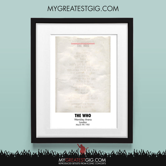 The Who - London - Mar 9th 1981 Recreated Set List Poster